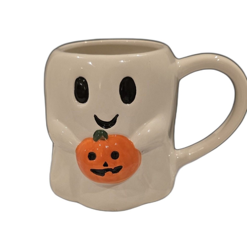 Cute‎ Hand Painted Halloween Ghost With Pumpkin Ceramic Mug